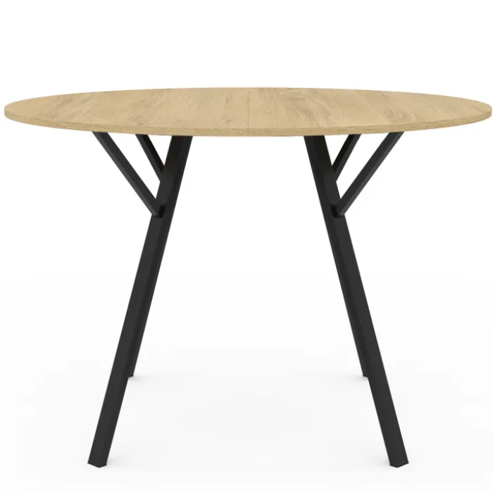 Table à manger ronde bois et noir 110 cm 4-6 personnes