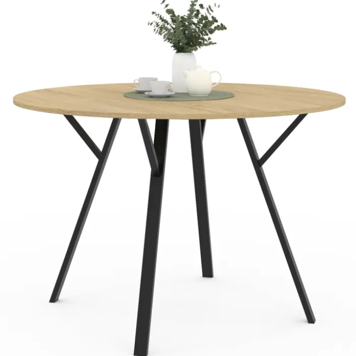 Table à manger ronde bois et noir 110 cm 4-6 personnes