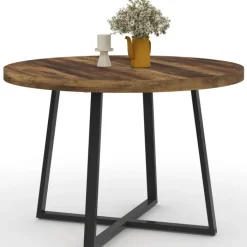 Table à manger ronde bois foncé 4 personnes