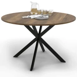 Table à manger ronde bois foncé et noir 110 cm