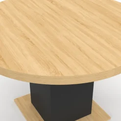 Table à manger ronde bois et noir 6 personnes