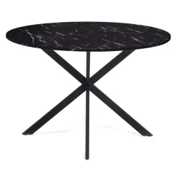 Table à manger ronde effet marbre noir pied araignée métal noir