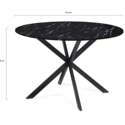 Table à manger ronde effet marbre noir pied araignée métal noir
