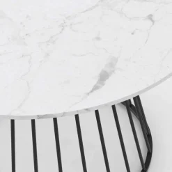 Table à manger ronde effet marbre blanc et pied en métal