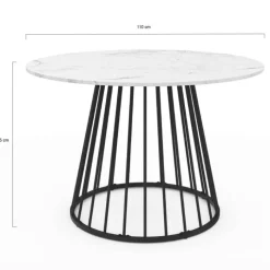 Table à manger ronde effet marbre blanc et pied en métal