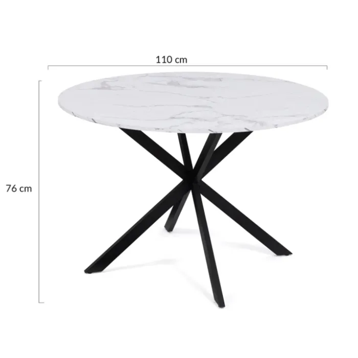 Table à manger ronde effet marbre blanc 4-6 personnes
