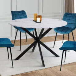 Table à manger ronde effet marbre blanc 4-6 personnes