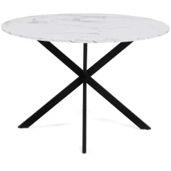 Table à manger ronde effet marbre blanc 4-6 personnes