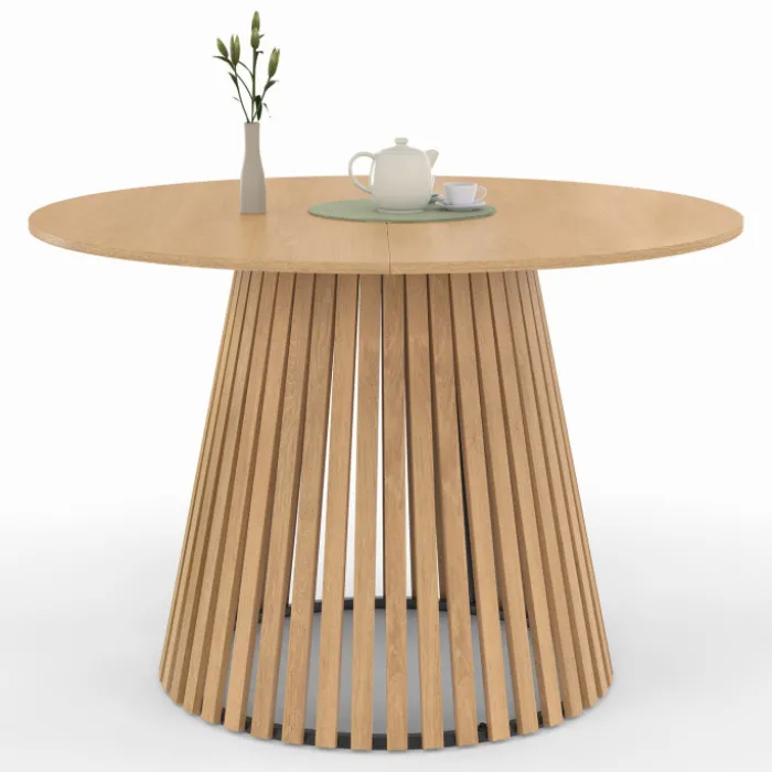 Table à manger ronde en bois 6 personnes pied en lattes plateau bois