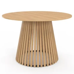 Table à manger ronde en bois 6 personnes pied en lattes plateau bois