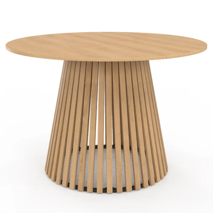 Table à manger ronde en bois 6 personnes pied en lattes plateau bois