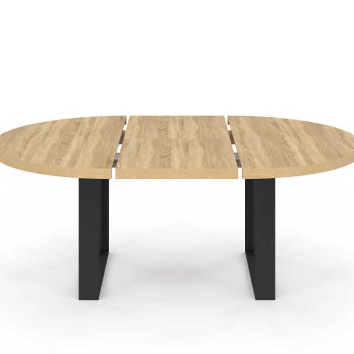 Table à manger ronde extensible bois et noir 6-10 personnes