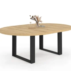 Table à manger ronde extensible bois et noir 6-10 personnes