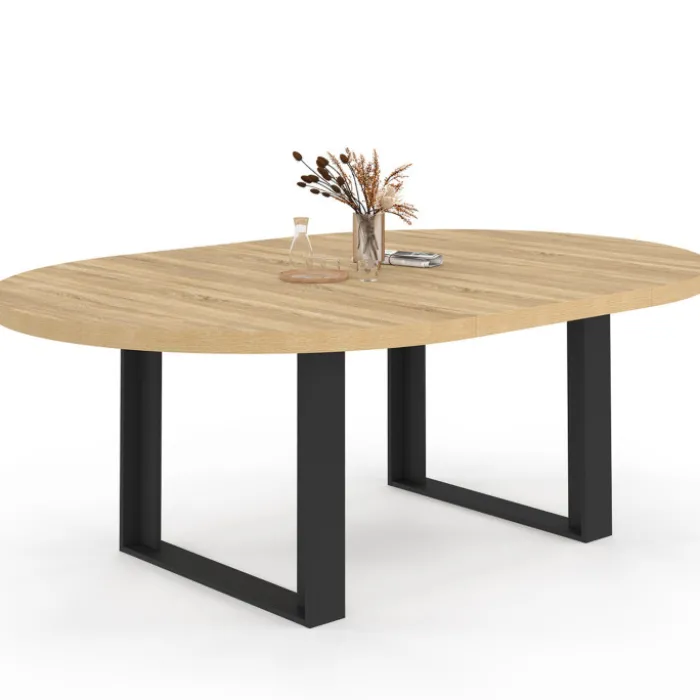 Table à manger ronde extensible bois et noir 6-10 personnes