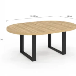 Table à manger ronde extensible bois et noir 6-10 personnes