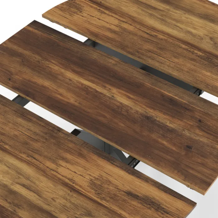 Table à manger ronde extensible bois foncé et noir 110-150 cm 4-8 personnes pied araignée