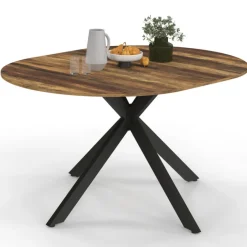 Table à manger ronde extensible bois foncé et noir 110-150 cm 4-8 personnes pied araignée