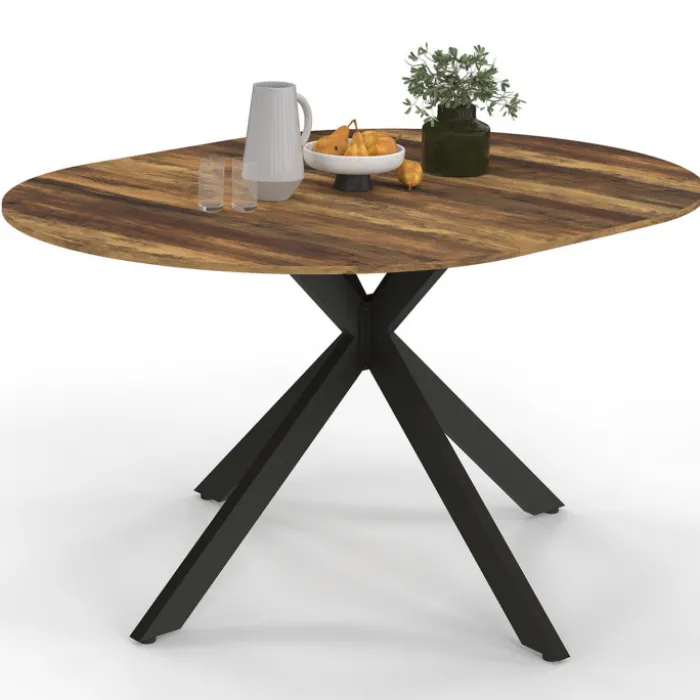 Table à manger ronde extensible bois foncé et noir 110-150 cm 4-8 personnes pied araignée