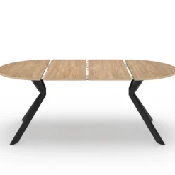 Table à manger ronde extensible 110-200 cm 4-10 personnes bois et pied noir