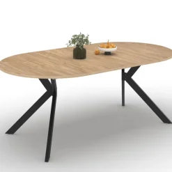 Table à manger ronde extensible 110-200 cm 4-10 personnes bois et pied noir