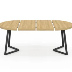 Table à manger ronde extensible 4-10 personnes 110-200 cm bois et pieds noirs