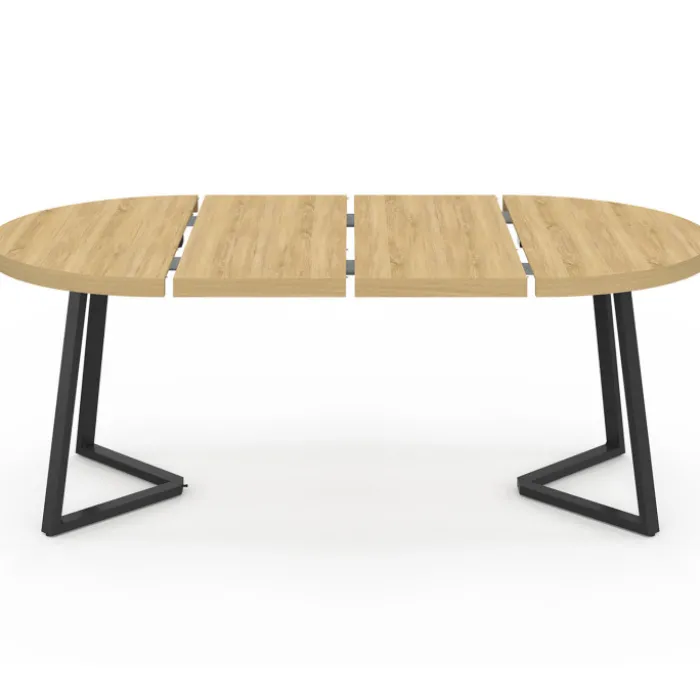 Table à manger ronde extensible 4-10 personnes 110-200 cm bois et pieds noirs