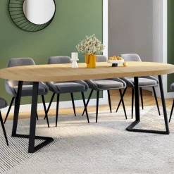 Table à manger ronde extensible 4-10 personnes 110-200 cm bois et pieds noirs