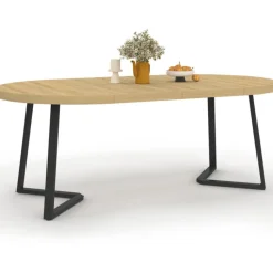 Table à manger ronde extensible 4-10 personnes 110-200 cm bois et pieds noirs
