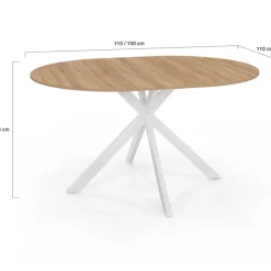 Table à manger ronde extensible bois et blanc 110-150 cm 4-8 personnes pied araignée