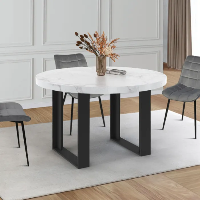 Table à manger ronde extensible de 110-150 cm pour 4 à 6 personnes à l’effet marbre