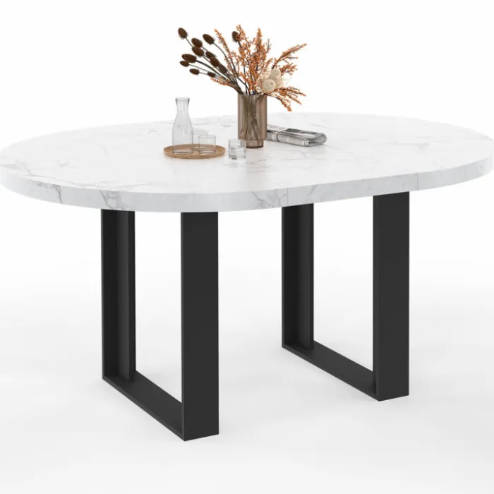 Table à manger ronde extensible de 110-150 cm pour 4 à 6 personnes à l’effet marbre