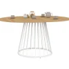 Table à manger ronde extensible 110-150 cm 4-8 personnes plateau bois et pied filaire métal blanc
