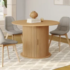 Table à manger ronde extensible 4-8 personnes 110-150 cm avec rangement