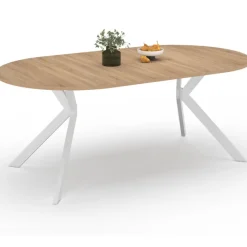 Table à manger ronde extensible 110-200 cm 4-10 personnes bois et blanc pied araignée