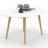 Table à manger ronde extensible 4-8 personnes blanc pied bois 110-150 cm