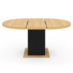 Table à manger ronde extensible 4-8 personnes noir et bois