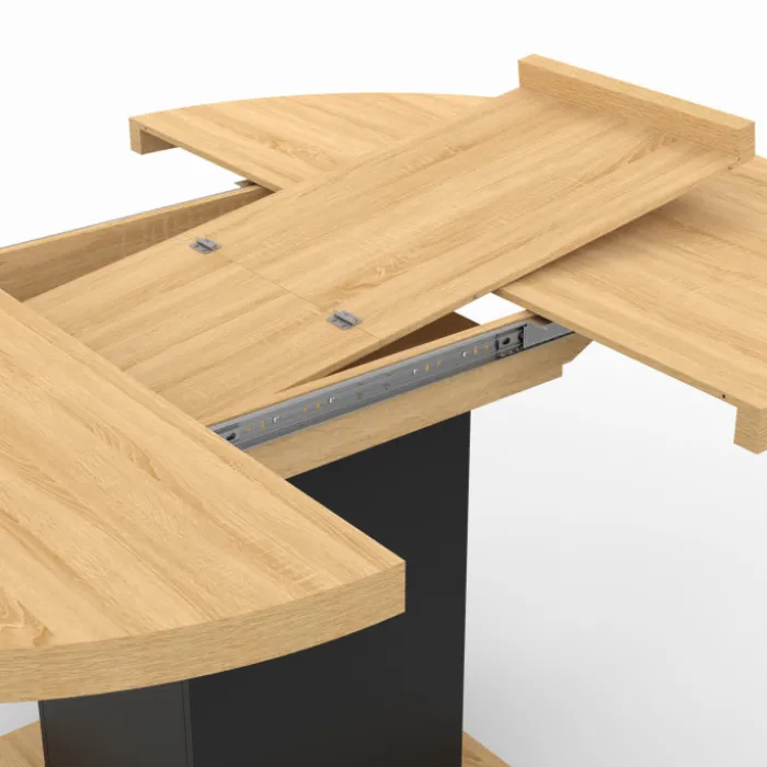 Table à manger ronde extensible 4-8 personnes noir et bois