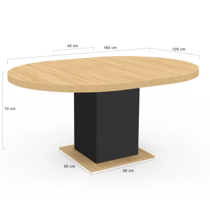 Table à manger ronde extensible 4-8 personnes noir et bois