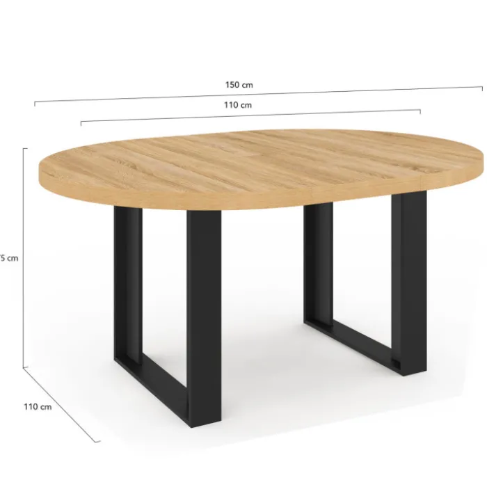 Table à manger ronde extensible bois et noir 4-6 personnes