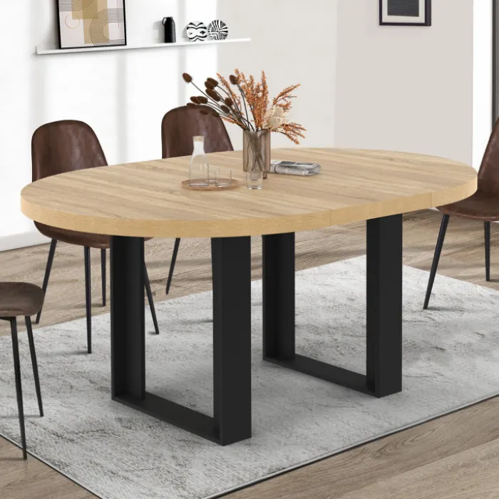 Table à manger ronde extensible bois et noir 4-6 personnes