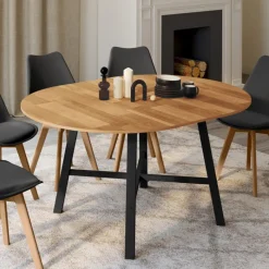 Table à manger ronde extensible bois et métal noir