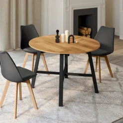 Table à manger ronde extensible bois et métal noir