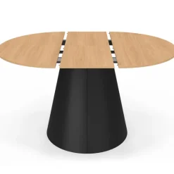 Table à manger ronde extensible 4-8 personnes bois effet hêtre et pied noir 110-150 cm