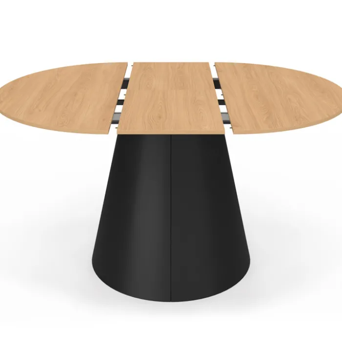 Table à manger ronde extensible 4-8 personnes bois effet hêtre et pied noir 110-150 cm