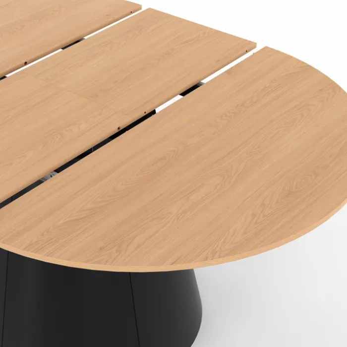 Table à manger ronde extensible 4-8 personnes bois effet hêtre et pied noir 110-150 cm