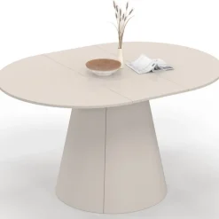 Table à manger ronde extensible 6 personnes bois beige 110-150 cm