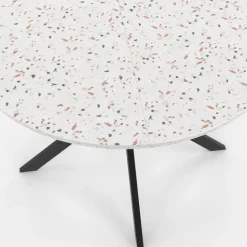 Table à manger ronde plateau effet terrazzo et noir 110 cm
