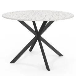Table à manger ronde plateau effet terrazzo et noir 110 cm