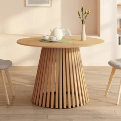 Table à manger ronde pour 10 personnes avec pied en bois en 110-200 cm