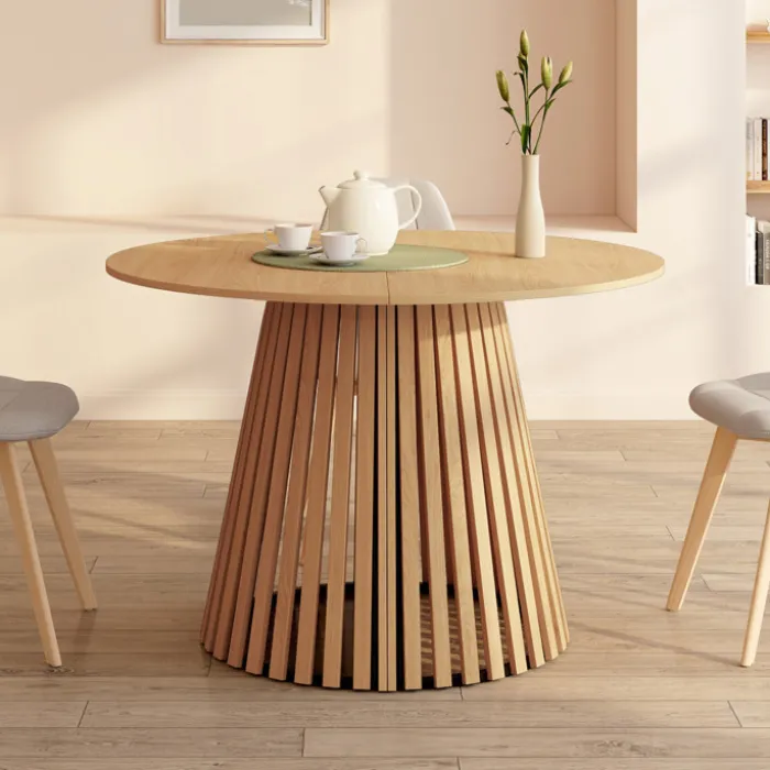 Table à manger ronde pour 10 personnes avec pied en bois en 110-200 cm